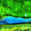Abstract painting in green and blue colors. The River