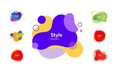 Fototapete - Futuristic colorful abstract elements set. Gradient polygon and blob shapes with sample text. Trendy minimal templates for presentations, banners, posters and flyers. Vector illustration