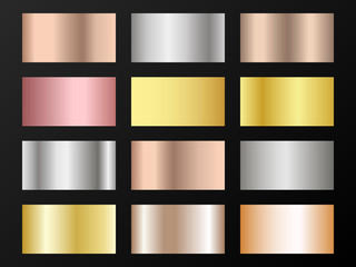 Canvas Print - Metallic foil texture silver, steel, chrome, platinum, copper, bronze, aluminum, rose gold gradient swatches. 