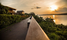 Road, River, Scenery, Mekong, Evening In Chiang Khan, Loei, Thailand