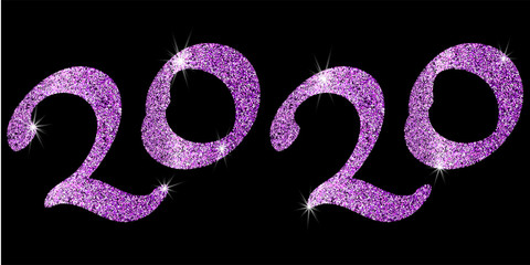 Poster - 2020, great design for any purposes. New Year backdrop. Vector christmas illustration. Purple glitter texture. New Year abstract pattern. Creative vector element. Holiday background. Graphic element.