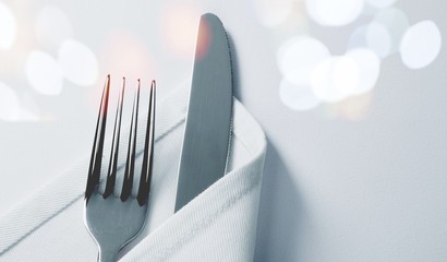 Poster - Table Setting with Fork and Knife on Napkin