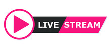 Red Live Streaming Logo - Vector Design Element With Play Button For News And TV Or Online Broadcasting