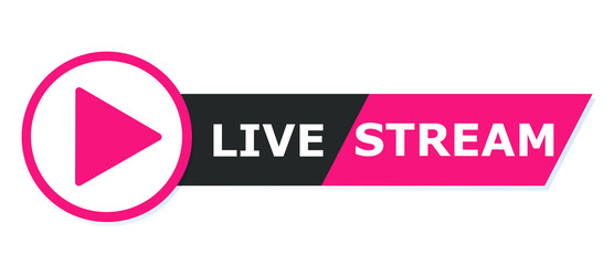 Red Live streaming logo - vector design element with play button for news and TV or online broadcasting