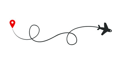 Poster - black line of the plane. airplane flight path with dash line and dash line trace. vector illustratio