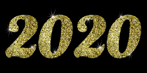 Poster - 2020, great design for any purposes. New Year backdrop. Vector christmas illustration. Gold glitter texture. New Year abstract pattern. Creative vector element. Holiday background. Graphic element.