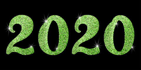 Poster - 2020, great design for any purposes. New Year backdrop. Vector christmas illustration. Green glitter texture. New Year abstract pattern. Creative vector element. Holiday background. Graphic element.
