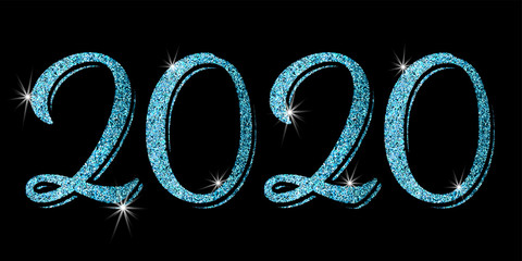 Poster - 2020, great design for any purposes. New Year backdrop. Vector christmas illustration. Blue glitter texture. New Year abstract pattern. Creative vector element. Holiday background. Graphic element.