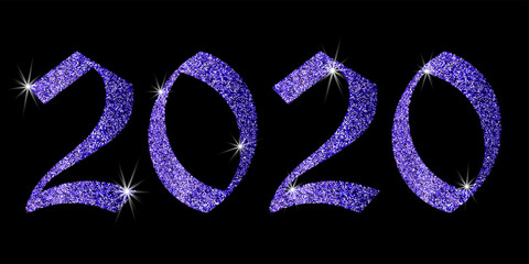 Poster - 2020, great design for any purposes. New Year backdrop. Vector christmas illustration. Purple glitter texture. New Year abstract pattern. Creative vector element. Holiday background. Graphic element.