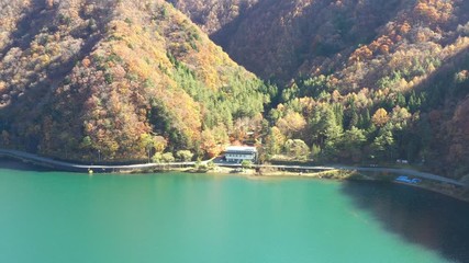 Wall Mural - Aerial view of beautiful Japan autumn at Saiko lake with red leaves