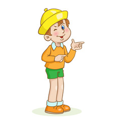 Wall Mural - A little funny boy stands and winks. In cartoon style. Isolated on white background. Vector illustration.