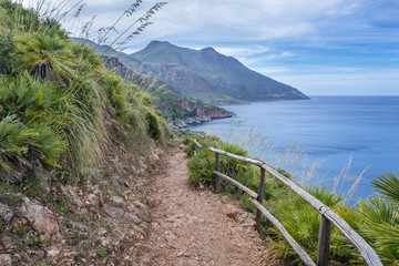 Poster - Hiking trail over Tyrrhenian Sea in Zingaro Nature park on Sicily Island, Italy