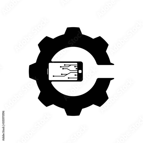 Simple Typography C Gear And Phone Vector Logo Vector De Stock Adobe Stock