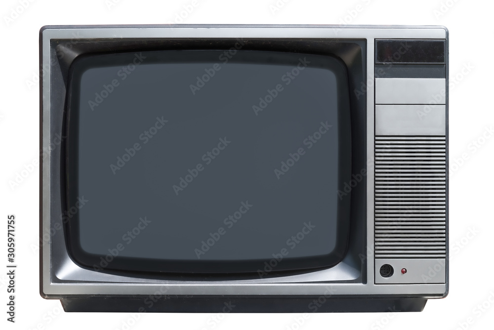 old CRT tube TV set isolated on white background - obrazy, fototapety, plakaty 