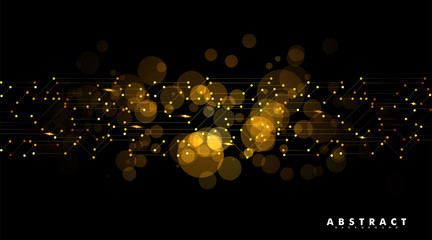 Wall Mural - geometric patterns with connected lines and points. abstract golden circle bokeh background. vector 