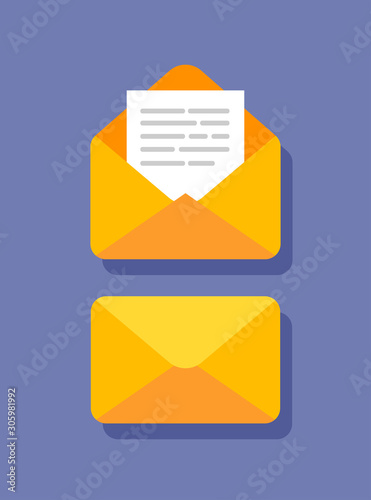 Fotografía Flat design of closed and open envelope with document in it