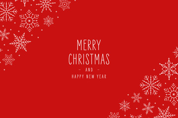 Sticker - Christmas snowflakes elements ornaments border decoration card with greeting text pattern red background