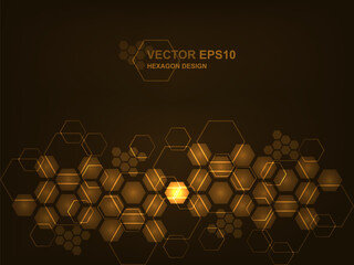 Poster - Blockchain Technology Background. Futuristic modern hi-tech brown background. Technology hexagon concept background for digital technology, science, research and innovation medicine.