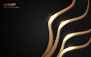 Aufkleber - Abstract dark overlapping layers background a combination with golden texture line decoration. Luxury and premium concept vector design template for element modern cover, banner, card