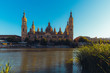 Zaragoza , Basilica of Our Lady of Pilar and the Ebro River at sunset