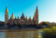 Zaragoza , Basilica of Our Lady of Pilar and the Ebro River at sunset