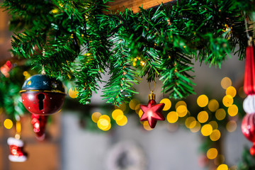 decoration with red New Year's toys for Christmas, New Year