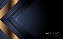 Modern Navy Blue Background With Astract Shape And Golden Lines.
