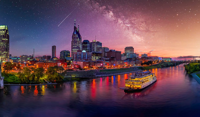 Wall Mural - nashville skyline with milky way galaxy
