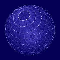 Poster - Abstract 3d futuristic sphere with connecting dots. Wireframe technology blue sphere. 3d rendering.