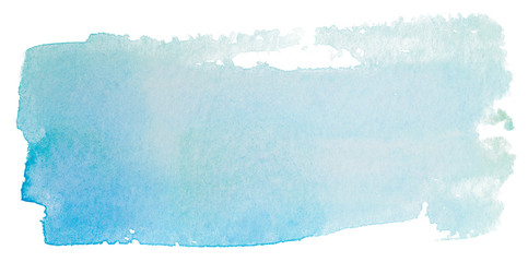 light coloured watercolor blue stain background with paper texture on a white background. freehand paint stain for design element