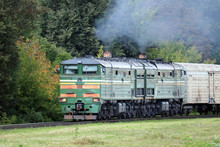 Diesel Locomotive With Freight Train