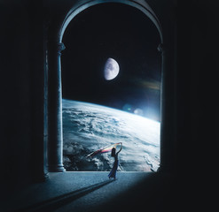 composite with lady in space under an arch