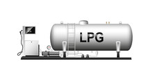 Automotive Modular Filling With Liquefied Gas. Large Cylindrical Cylinder With Natural Gas. Liquefied Petroleum Gas. Column With A Hose For Refueling Cars.