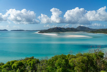 The White Beach Of The Whitsunday Islands In Australia, Which Consists Of 99 Percent Quartz Sand, And The Azure Blue Sea