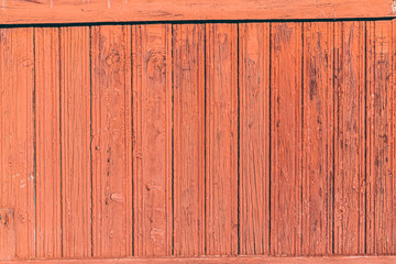 Aged Natural Old Red Color Obsolete Wooden Board Background. Grungy Vintage Wooden Surface. Painted Obsolete Weathered Texture Of Fence