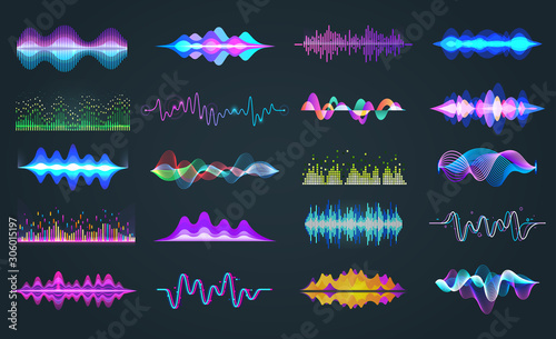 Fotomural Set of isolated audio equalizer or voice frequency