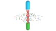 © vrx123 - Pill capsule opens and releases drugs , DNA strand. Pharmacogenomics , Pharmacogenetics themes. 3d rendering illustration