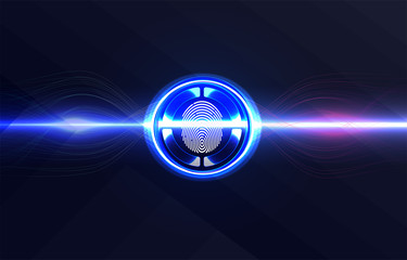 Poster - Identification scanners set. Finger Scan in Futuristic Style. Biometric id with Futuristic HUD Interface. screen monitor background template. Scanning Technology Interface Illustration. Identification