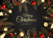 Merry Christmas and Happy New Year. Xmas background with gift box, Snowflakes and balls design.