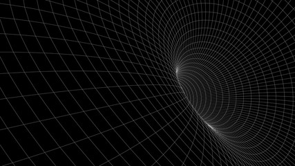 Fototapete - Vortex. Vector perspective curved grid. Wireframe abstract tunnel. 3D vector wormhole with a mesh structure.