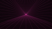 Vector Perspective Grid. Vortex. Curved Abstract Tunnel. Detailed Lines On Black Background.