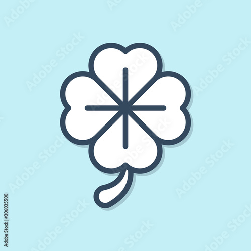 Cuadros en Lienzo Blue line Four leaf clover icon isolated on blue background