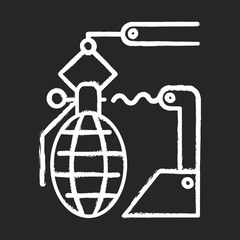 Poster - Arms industry chalk icon. Defense technology. Military sector. Weapon development, production. Preparing for war. Automatic grenades production line. Isolated vector chalkboard illustration