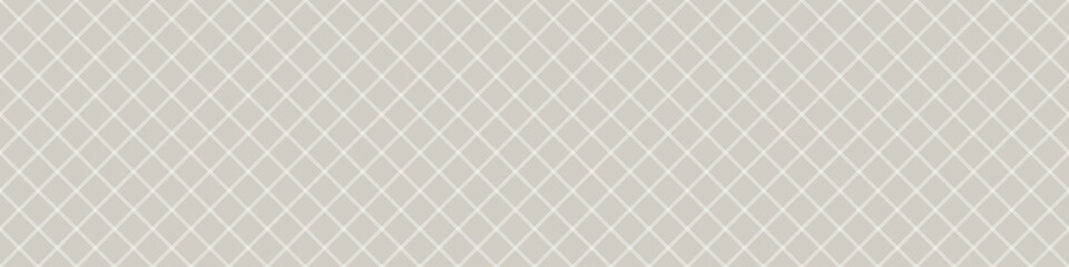 Diagonal Trellis Stripe Unbleached Banner. White Gray French Linen Border Texture. Regular Tone on Tone Diamond Grid Seamless Pattern Background. Off White Minimalistic Cloth Effect.  Vector EPS10