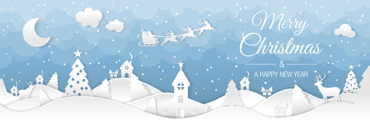 Wall Mural - winter christmas landscape with houses and trees. merry christmas and happy new year. santa claus sl