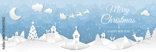 Cuadros en Lienzo Winter christmas landscape with houses and trees