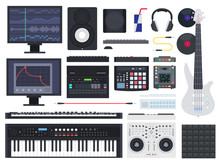 Set Of Music Studio Icons Flat Vector