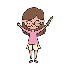 Canvas Print - happy little girl cartoon character with pencil and glasses