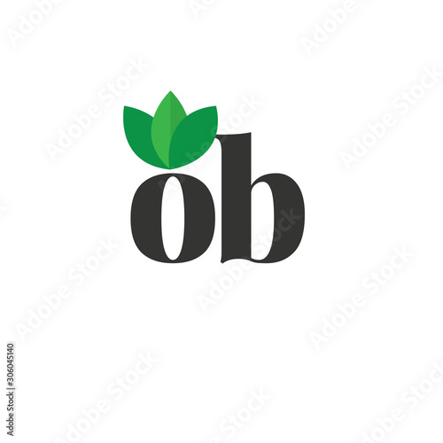 Fotomural Initial Letter ob Green Leaf Logo Design Template