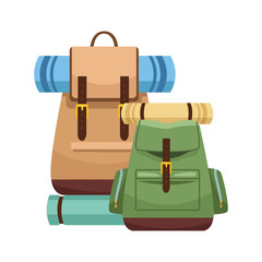 Wall Mural - camping backpacks with sleeping bags icon
